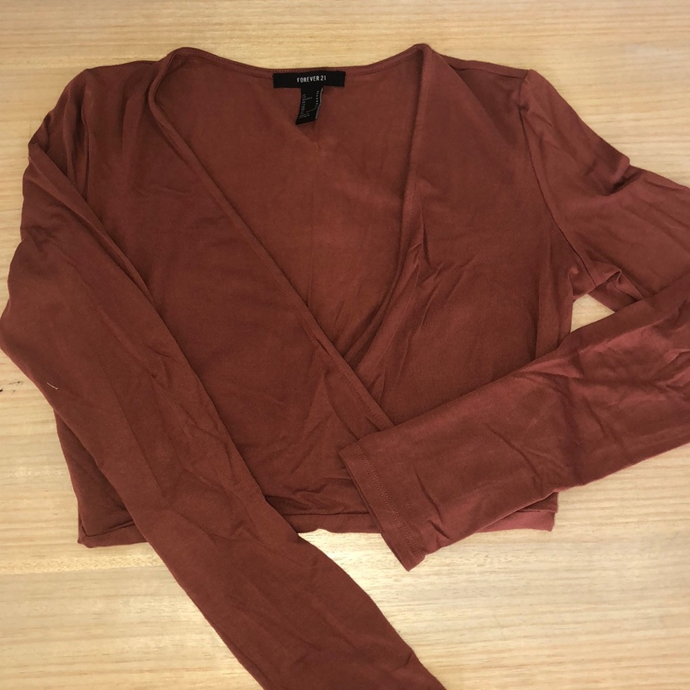 Terra cotta long sleeve v-neck bodysuit